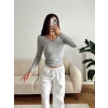 Yaka V Kesik Bluz - GRİ