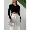 Yan Bağlamalı Crop Bluz-SİYAH