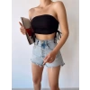 Yan Bağlamalı Straplez Crop-SİYAH