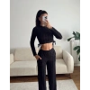 Yan Büzgü Crop & Pantolon Takım - SİYAH