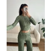 Yan Büzgü Crop & Pantolon Takım - YEŞİL