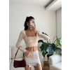 Yan Büzgü Kare Yaka Crop - BEJ