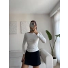 Yan Lastik Kayık Yaka Crop - BEYAZ