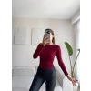 Yan Lastik Kayık Yaka Crop - BORDO