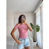 Yan Lastik Kayık Yaka Crop - PEMBE