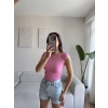 Yan Lastik Kayık Yaka Crop - PEMBE