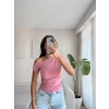 Yan Lastik Kayık Yaka Crop - PEMBE