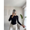 Yan Lastik Kayık Yaka Crop - SİYAH
