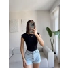 Yan Lastik Kayık Yaka Crop - SİYAH