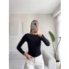 Yan Lastik Kayık Yaka Crop - SİYAH
