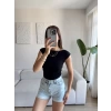 Yan Lastik Kayık Yaka Crop - SİYAH