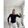 Yan Lastik Kayık Yaka Crop - SİYAH