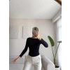 Yan Lastik Kayık Yaka Crop - SİYAH