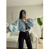 Yarasa Balon Kol Denim Ceket - AÇIK MAVİ