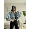 Yarasa Balon Kol Denim Ceket - AÇIK MAVİ