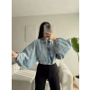 Yarasa Balon Kol Denim Ceket - AÇIK MAVİ
