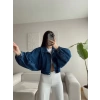 Yarasa Balon Kol Denim Ceket - KOYU MAVİ