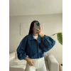 Yarasa Balon Kol Denim Ceket - KOYU MAVİ
