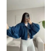 Yarasa Balon Kol Denim Ceket - KOYU MAVİ