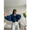 Yarasa Balon Kol Denim Ceket - KOYU MAVİ