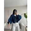 Yarasa Balon Kol Denim Ceket - KOYU MAVİ