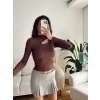 Yarım Balıkçı Omuz Damla Bluz - KAHVE