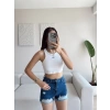 Lazer Kesim Denim Şort - KOYU MAVİ
