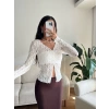 Yırtmaç Detay Dantel Crop - BEYAZ