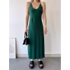 Yırtmaç Detay Sırt Dekolte Elbise-YEŞİL