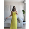 Yırtmaçlı Keten Askılı Elbise - SARI