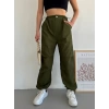 Yüksek Bel Paça Lastik Eşofman-HAKİ