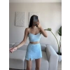 Zincir Crop & Şortlu Etek Takım - MAVİ