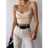 Zincir Detay Askılı Crop-BEJ
