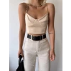 Zincir Detay Askılı Crop-BEJ
