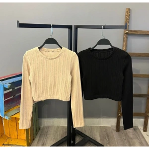Örgü Desen Crop-BEJ