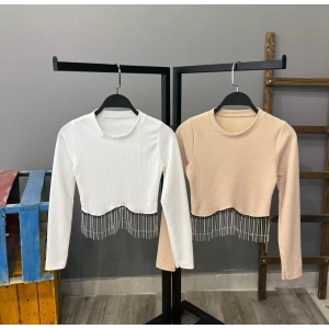 Zincir Detay Kaşkorse Crop-BEYAZ