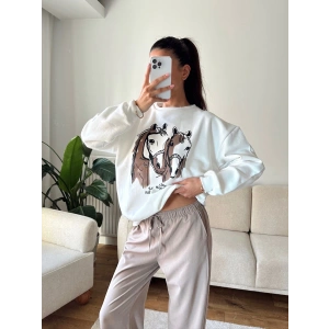 Cowboy Oversize Sweat - BEYAZ