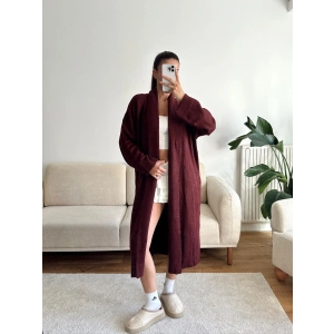 Şal Yaka Uzun Triko Hırka - BORDO