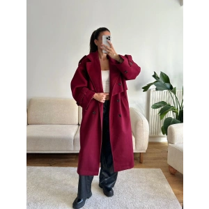 Beli Kuşaklı Kaşe Kaban - BORDO