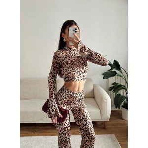 Leopar Yüksek Bel Flare Takım