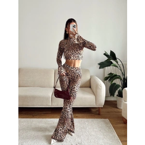 Leopar Yüksek Bel Flare Takım