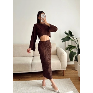 Salaş Crop & Etekli Takım - KAHVE