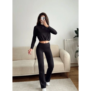 Marka Bel Lastik Crop & Taytlı Takım - SİYAH