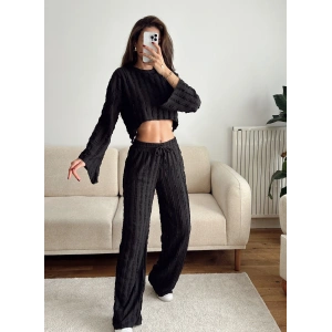 Salaş Crop & Pantolon Takım - SİYAH