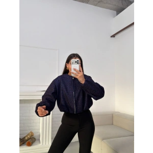 Desenli Oversize Crop Ceket - LACİVERT