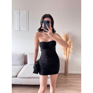 Straplez Mini Elbise - SİYAH