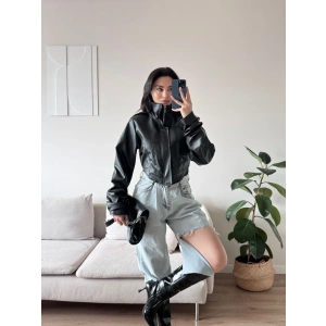 Korse Detay Deri Ceket - SİYAH