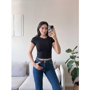 Kısa Kol Basic Crop - SİYAH