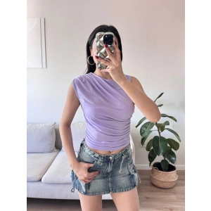 Drapeli Kolsuz Bluz - LİLA
