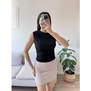 Drapeli Kolsuz Bluz - SİYAH